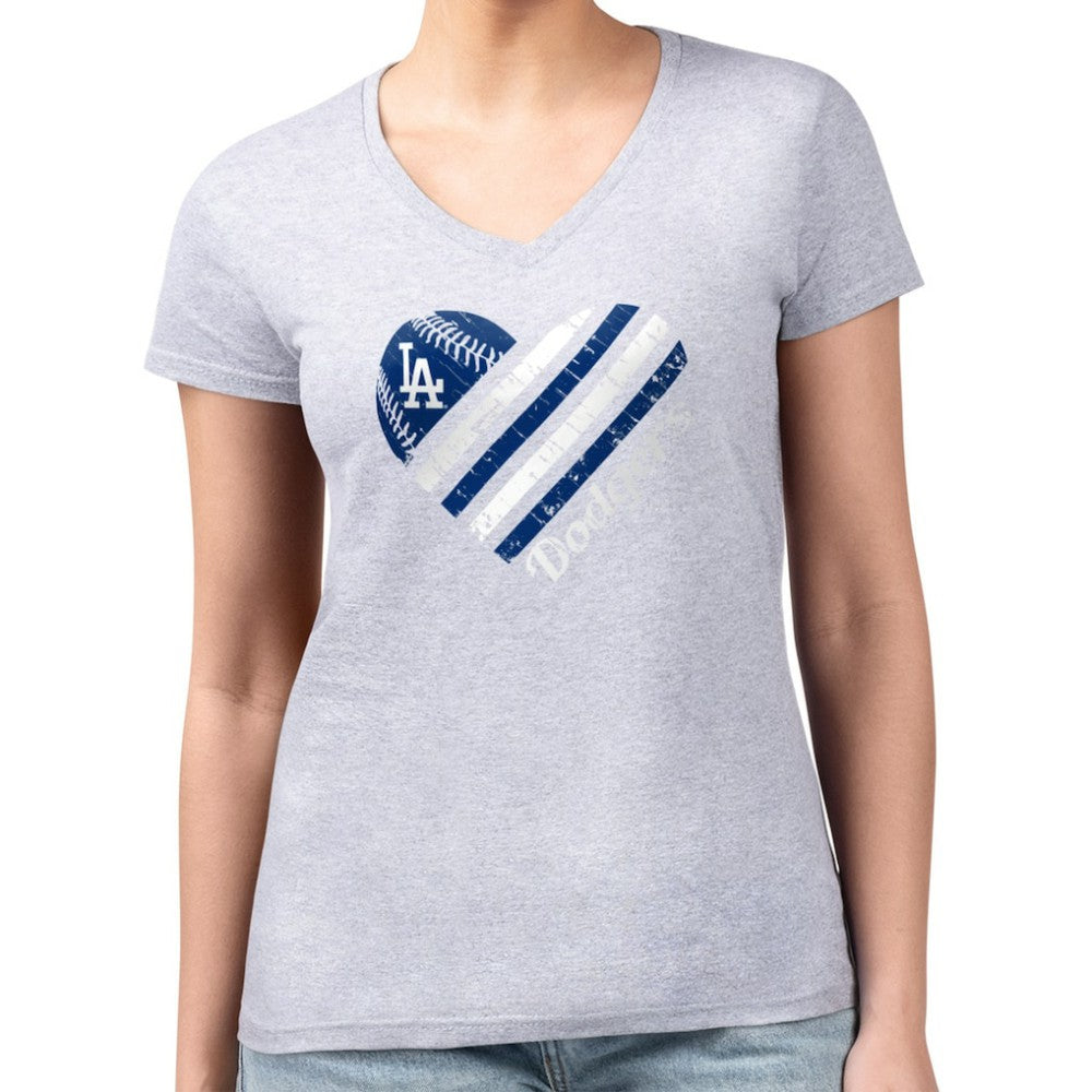 Los Angeles Dodgers G-III 4Her by Carl Banks Women's Super-Slim Fit Lightweight Heart V-Neck T-Shirt - MLB