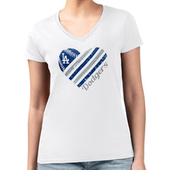 Los Angeles Dodgers G-III 4Her by Carl Banks Women's Super-Slim Fit Lightweight Heart V-Neck T-Shirt - MLB