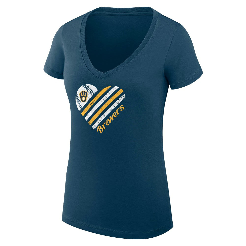 Milwaukee Brewers G-III 4Her by Carl Banks Women's Super-Slim Fit Lightweight Heart V-Neck T-Shirt - MLB