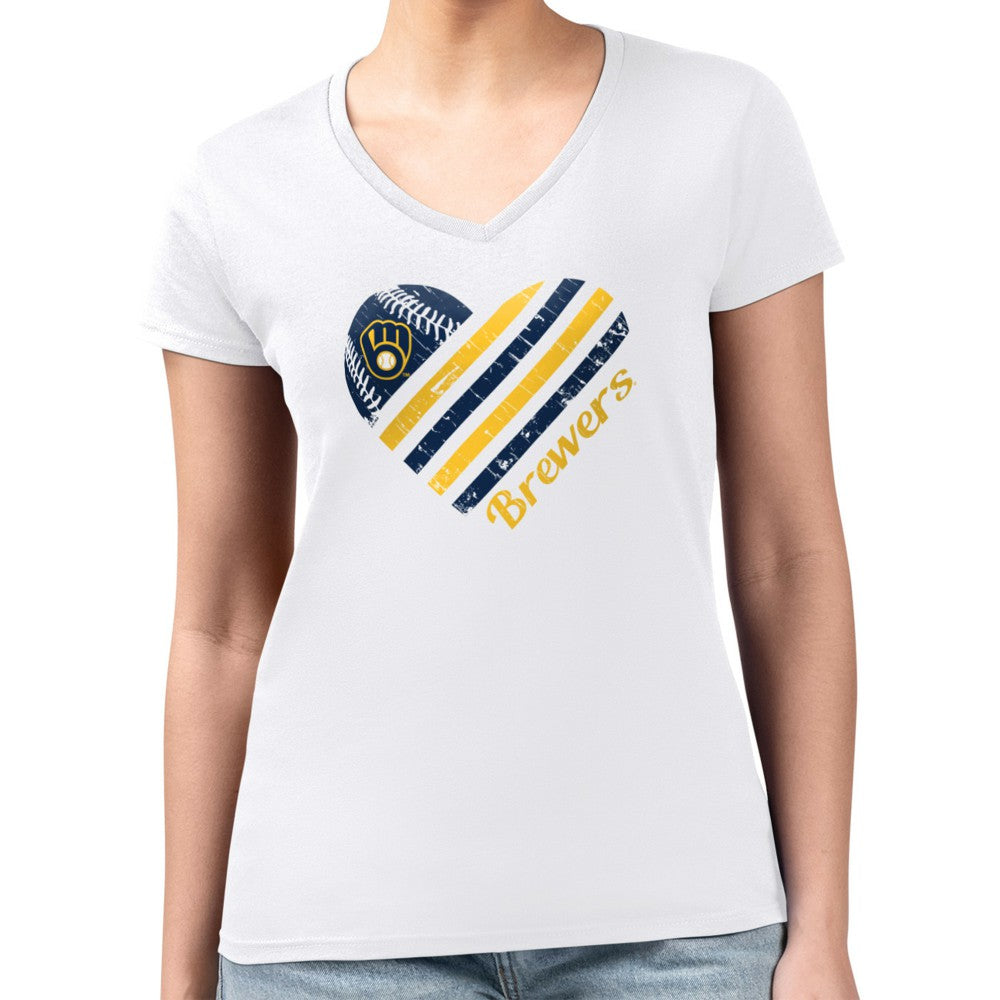 Milwaukee Brewers G-III 4Her by Carl Banks Women's Super-Slim Fit Lightweight Heart V-Neck T-Shirt - MLB