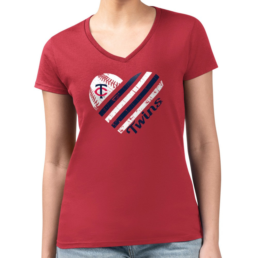 Minnesota Twins G-III 4Her by Carl Banks Women's Super-Slim Fit Lightweight Heart V-Neck T-Shirt - MLB