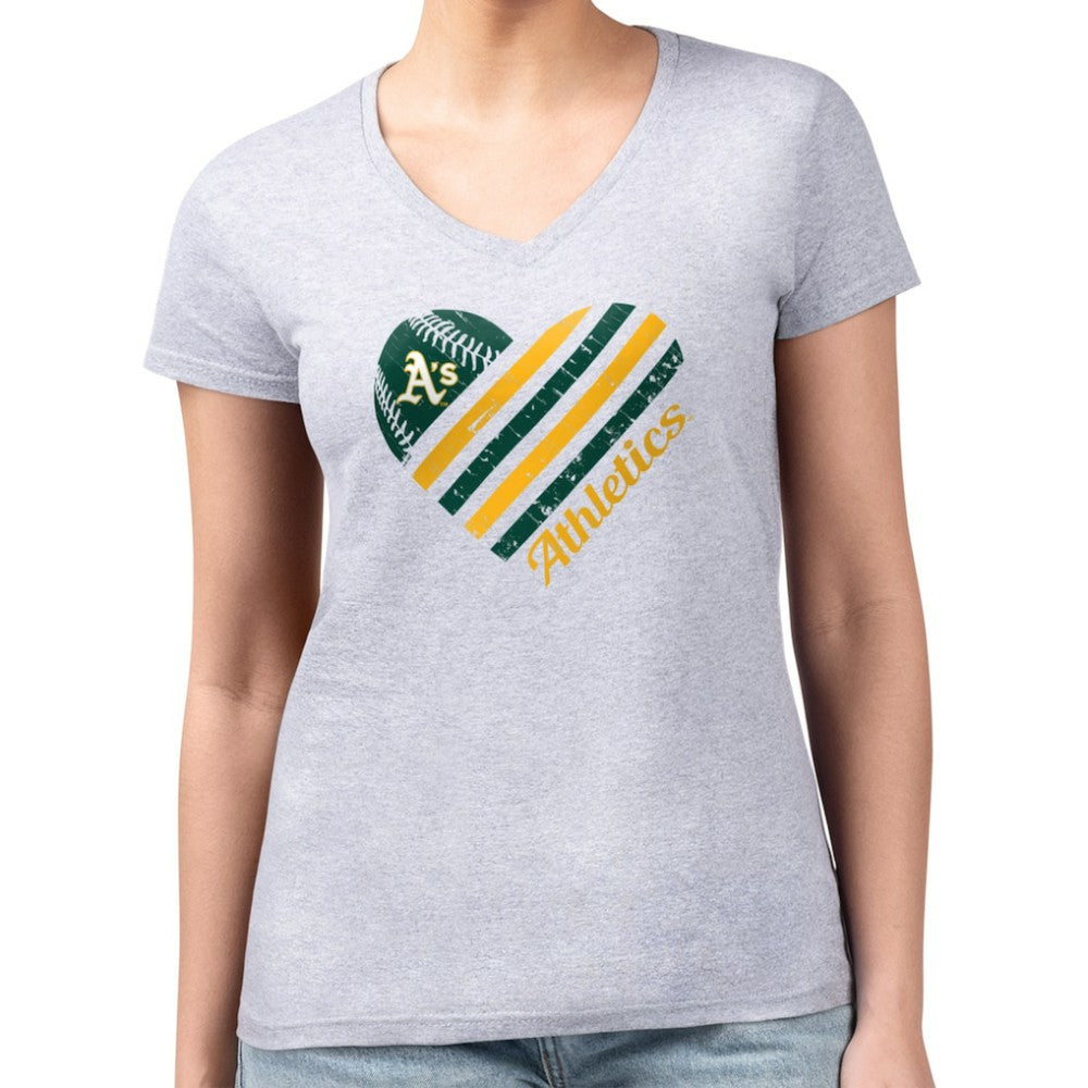 Athletics G-III 4Her by Carl Banks Women's Super-Slim Fit Lightweight Heart V-Neck T-Shirt - MLB