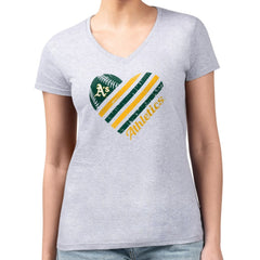 Athletics G-III 4Her by Carl Banks Women's Super-Slim Fit Lightweight Heart V-Neck T-Shirt - MLB