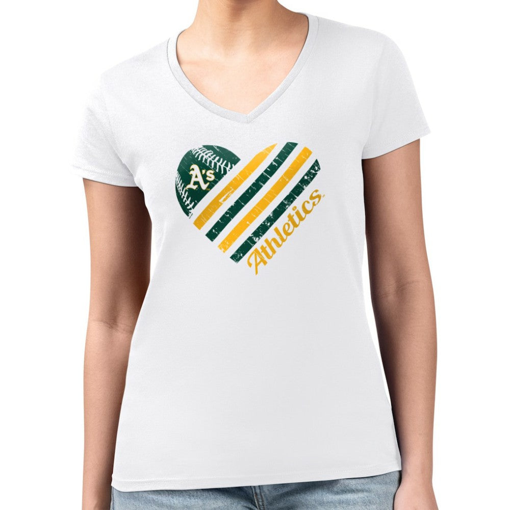 Athletics G-III 4Her by Carl Banks Women's Super-Slim Fit Lightweight Heart V-Neck T-Shirt - MLB