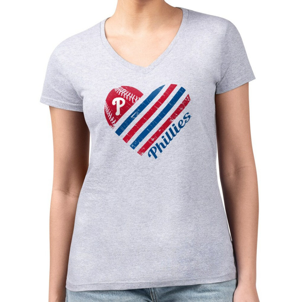 Philadelphia Phillies G-III 4Her by Carl Banks Women's Super-Slim Fit Lightweight Heart V-Neck T-Shirt - MLB