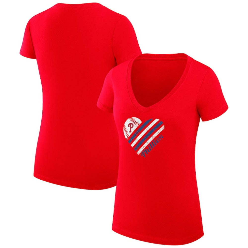 Philadelphia Phillies G-III 4Her by Carl Banks Women's Super-Slim Fit Lightweight Heart V-Neck T-Shirt - MLB