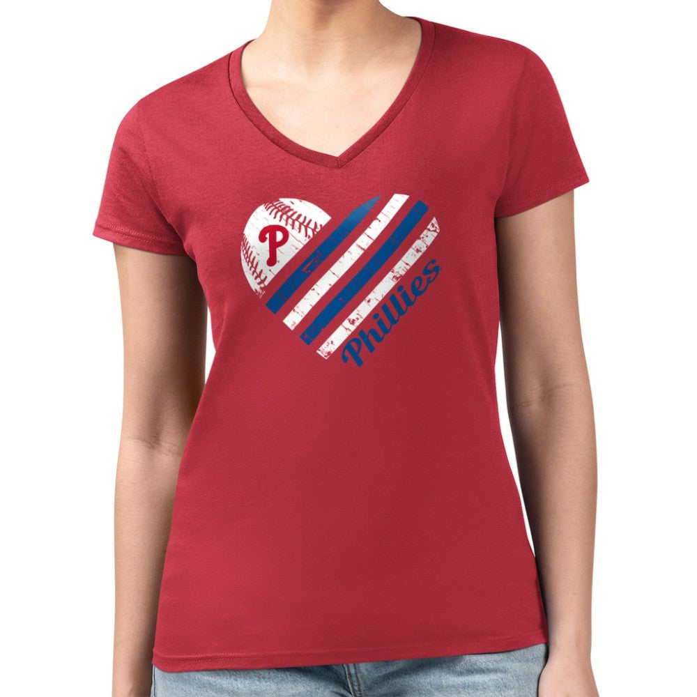 Philadelphia Phillies G-III 4Her by Carl Banks Women's Super-Slim Fit Lightweight Heart V-Neck T-Shirt - MLB