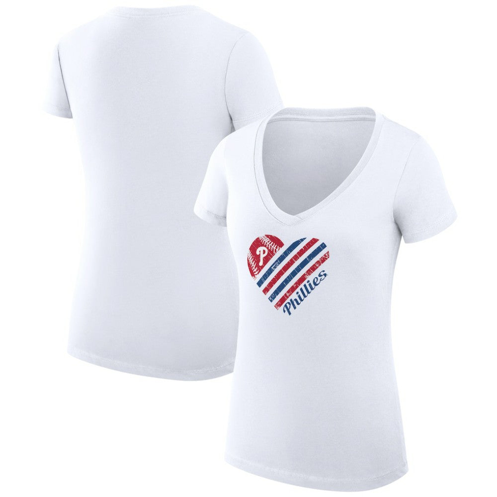 Philadelphia Phillies G-III 4Her by Carl Banks Women's Super-Slim Fit Lightweight Heart V-Neck T-Shirt - MLB
