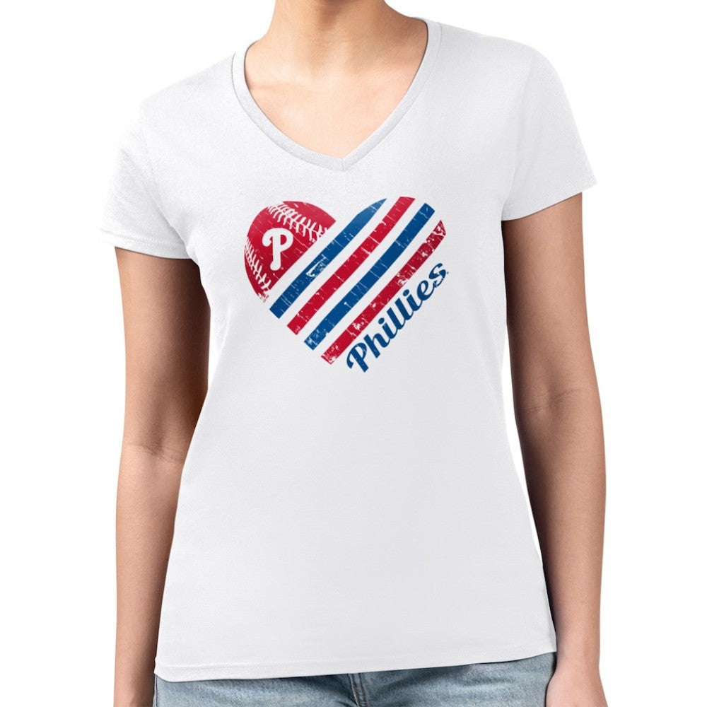 Philadelphia Phillies G-III 4Her by Carl Banks Women's Super-Slim Fit Lightweight Heart V-Neck T-Shirt - MLB