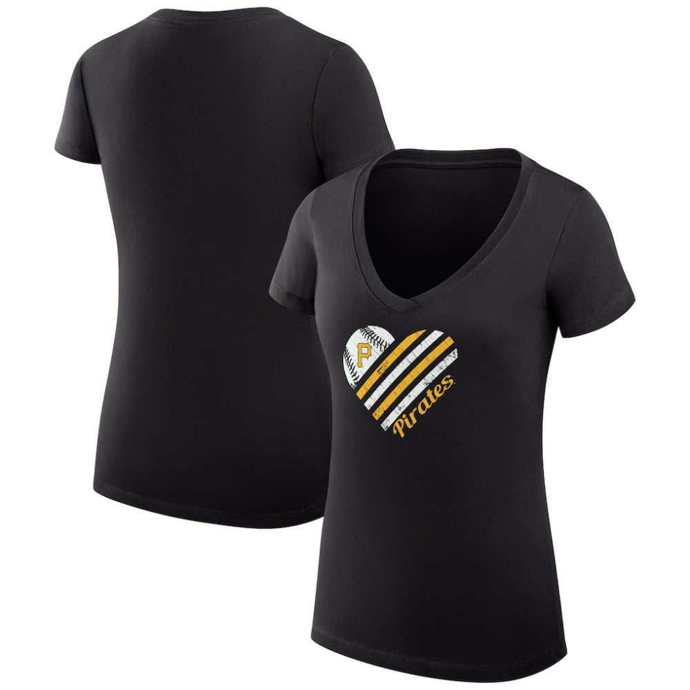 Pittsburgh Pirates G-III 4Her by Carl Banks Women's Super-Slim Fit Lightweight Heart V-Neck T-Shirt - MLB