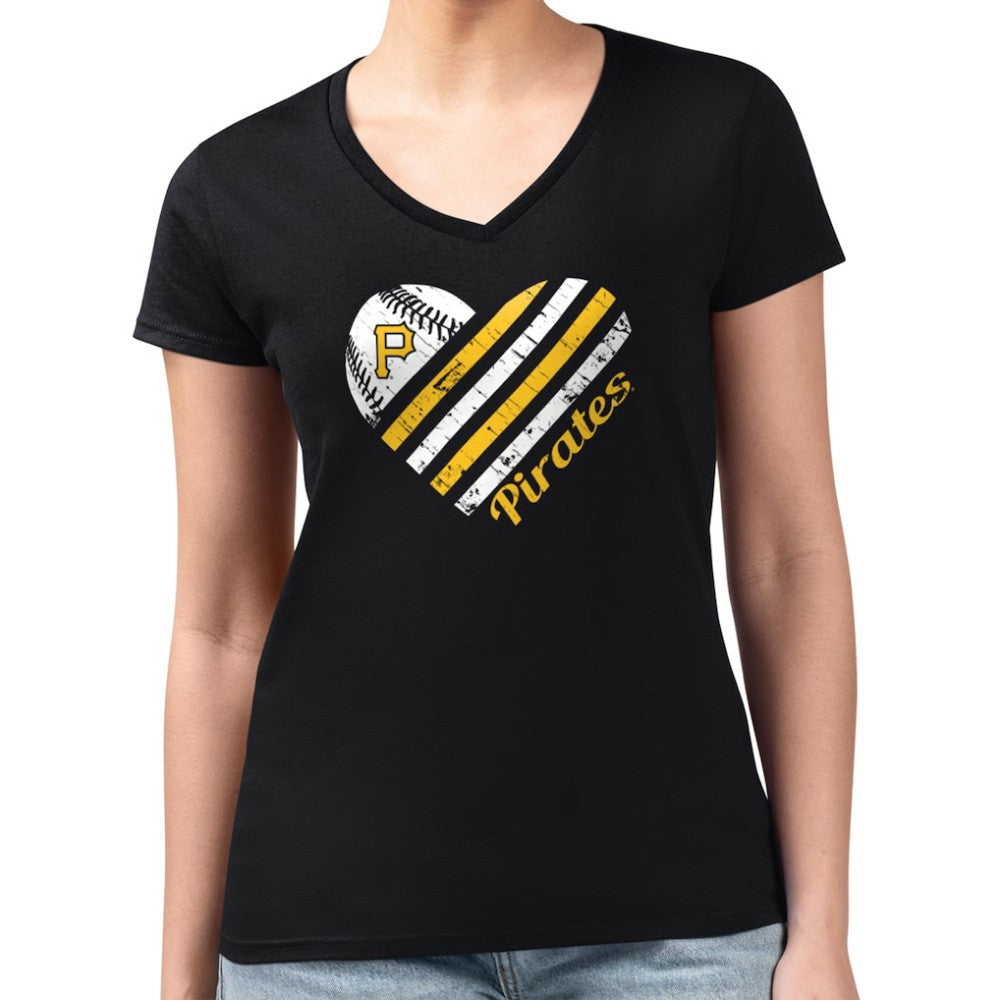 Pittsburgh Pirates G-III 4Her by Carl Banks Women's Super-Slim Fit Lightweight Heart V-Neck T-Shirt - MLB