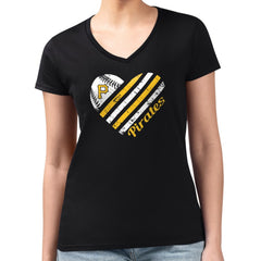 Pittsburgh Pirates G-III 4Her by Carl Banks Women's Super-Slim Fit Lightweight Heart V-Neck T-Shirt - MLB
