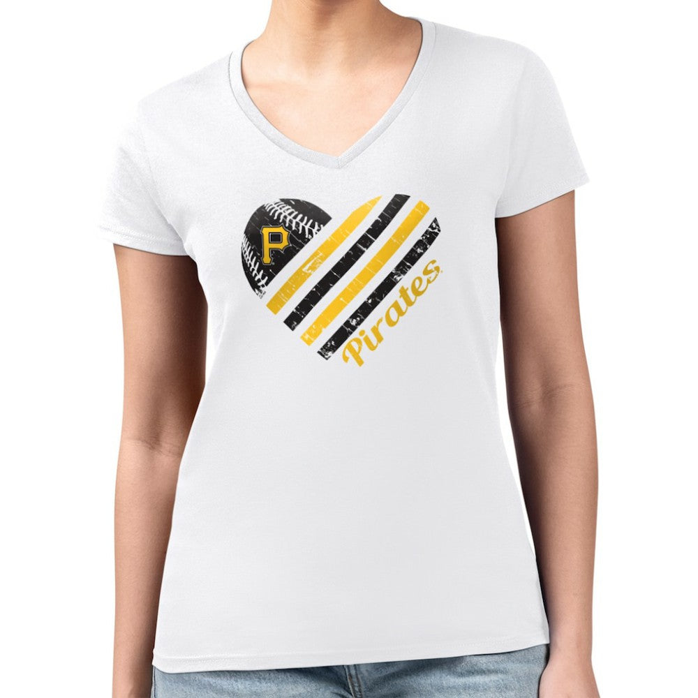 Pittsburgh Pirates G-III 4Her by Carl Banks Women's Super-Slim Fit Lightweight Heart V-Neck T-Shirt - MLB