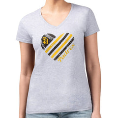 San Diego Padres G-III 4Her by Carl Banks Women's Super-Slim Fit Lightweight Heart V-Neck T-Shirt - MLB