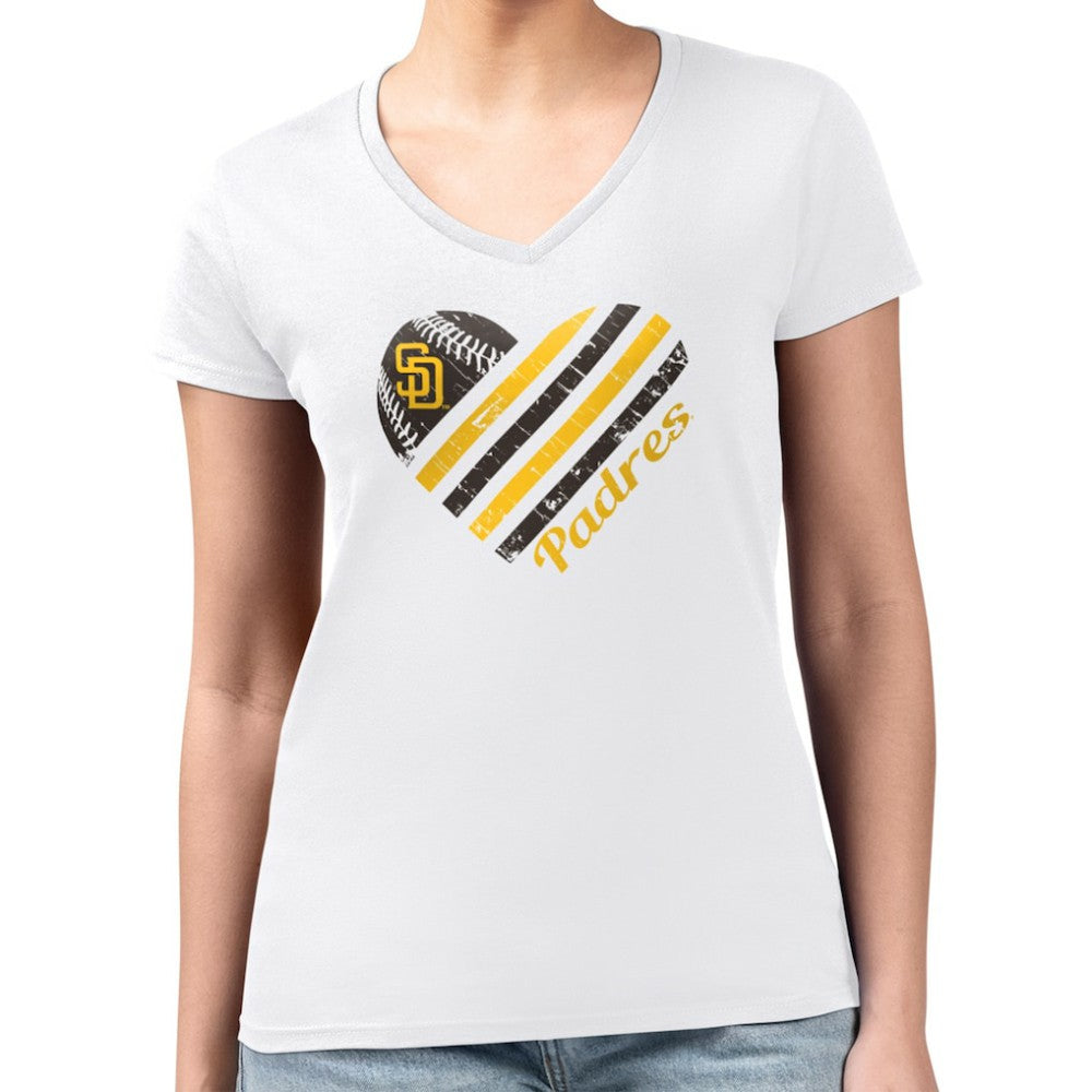 San Diego Padres G-III 4Her by Carl Banks Women's Super-Slim Fit Lightweight Heart V-Neck T-Shirt - MLB