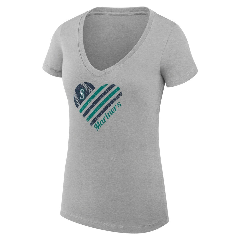 Seattle Mariners G-III 4Her by Carl Banks Women's Super-Slim Fit Lightweight Heart V-Neck T-Shirt - MLB