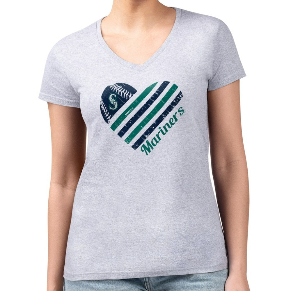 Seattle Mariners G-III 4Her by Carl Banks Women's Super-Slim Fit Lightweight Heart V-Neck T-Shirt - MLB