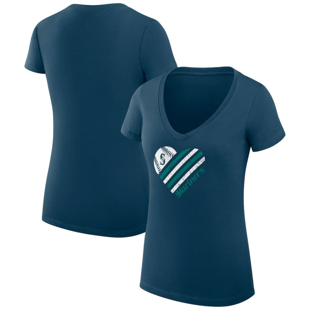 Seattle Mariners G-III 4Her by Carl Banks Women's Super-Slim Fit Lightweight Heart V-Neck T-Shirt - MLB