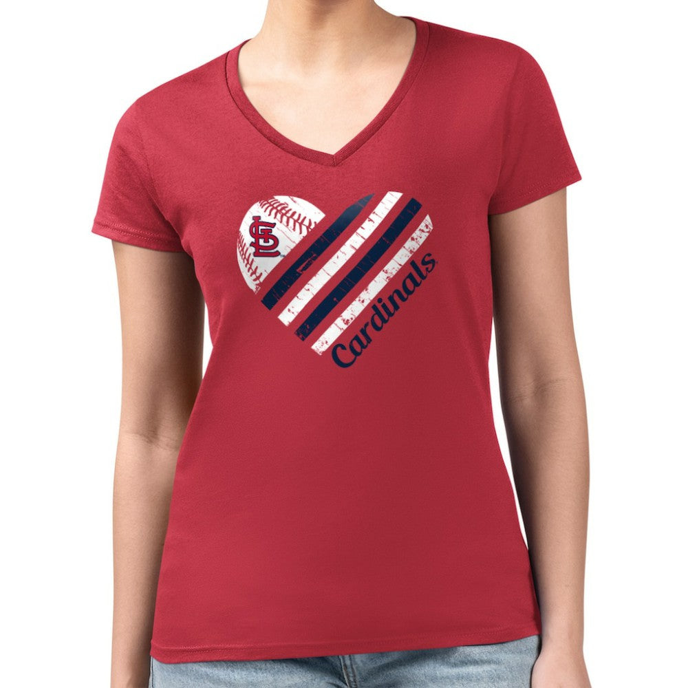 St. Louis Cardinals G-III 4Her by Carl Banks Women's Super-Slim Fit Lightweight Heart V-Neck T-Shirt - MLB