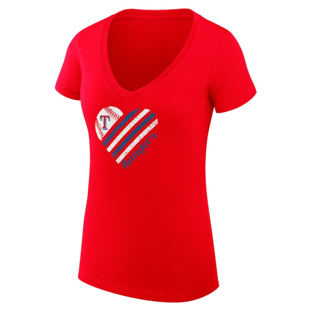 Texas Rangers G-III 4Her by Carl Banks Women's Super-Slim Fit Lightweight Heart V-Neck T-Shirt - MLB