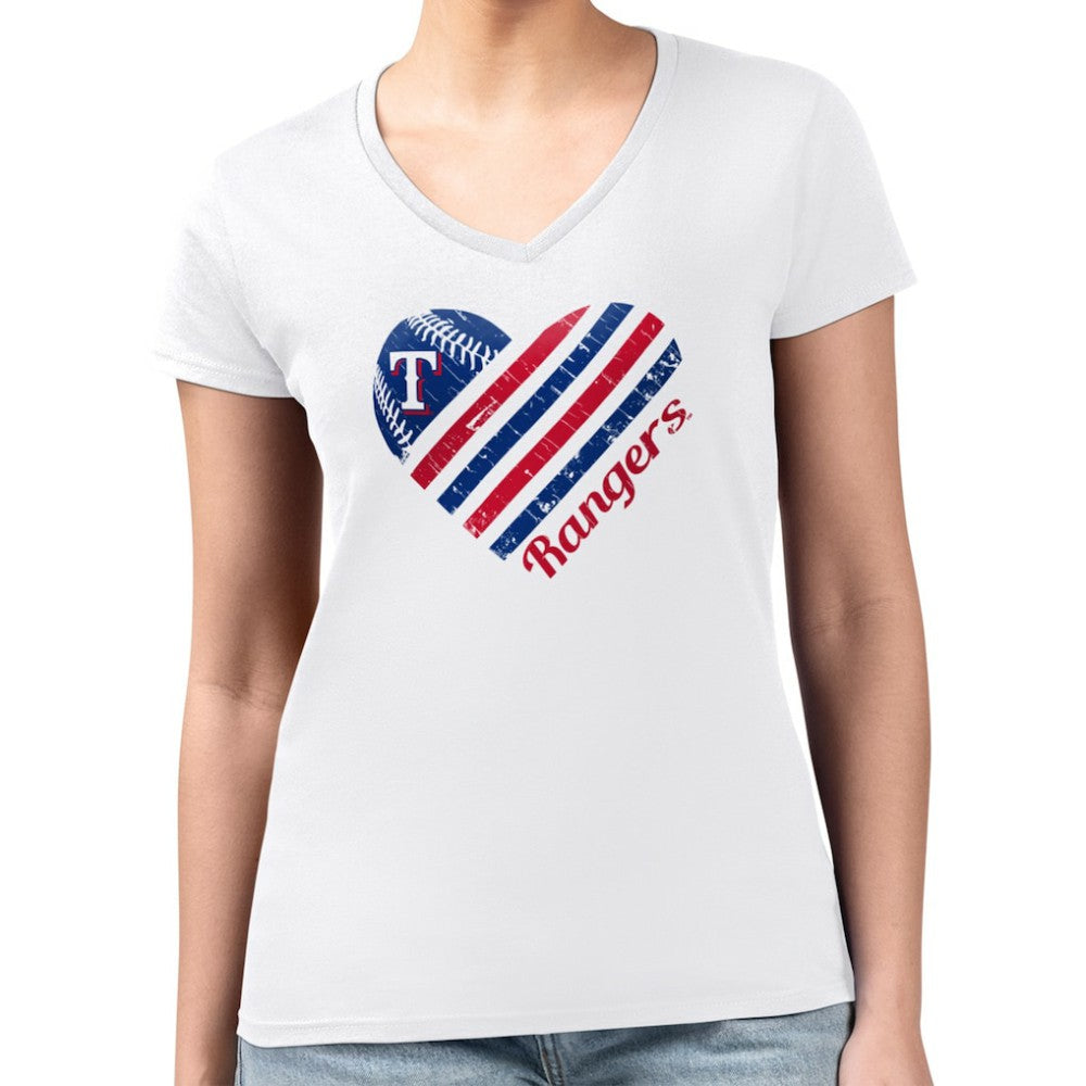 Texas Rangers G-III 4Her by Carl Banks Women's Super-Slim Fit Lightweight Heart V-Neck T-Shirt - MLB