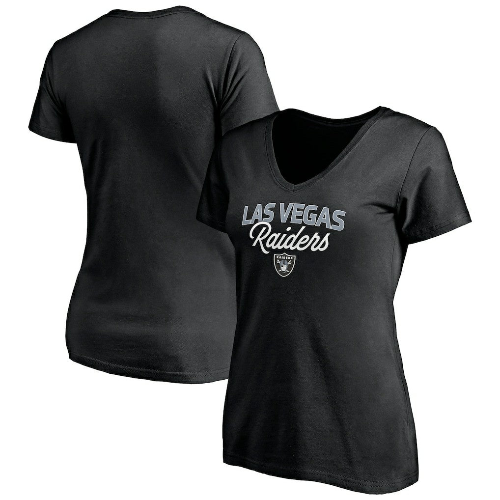 Las Vegas Raiders Women's Depth Chart V-Neck T-Shirt Black | NFL
