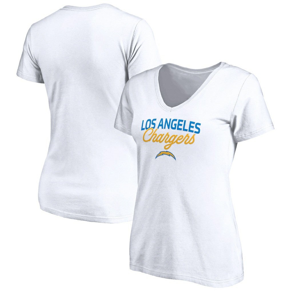 Los Angeles Chargers Women's Depth Chart V-Neck T-Shirt White | NFL