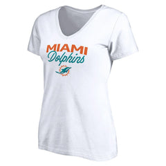 Miami Dolphins Women's Depth Chart V-Neck T-Shirt White | NFL