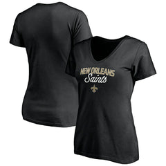 New Orleans Saints Women's Depth Chart V-Neck T-Shirt Black | NFL
