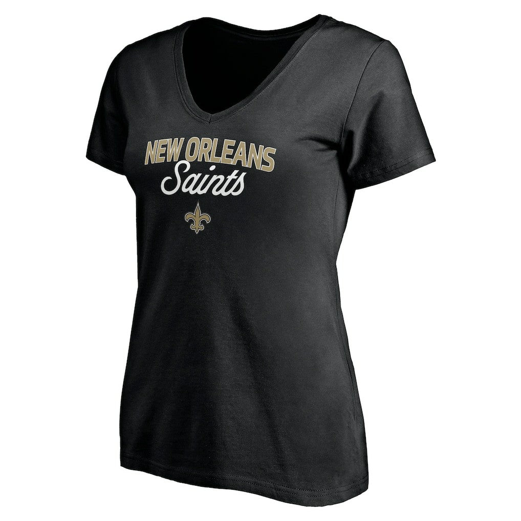 New Orleans Saints Women's Depth Chart V-Neck T-Shirt Black | NFL