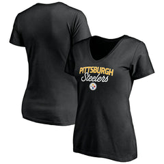 Pittsburgh Steelers Women's Depth Chart V-Neck T-Shirt Black | NFL