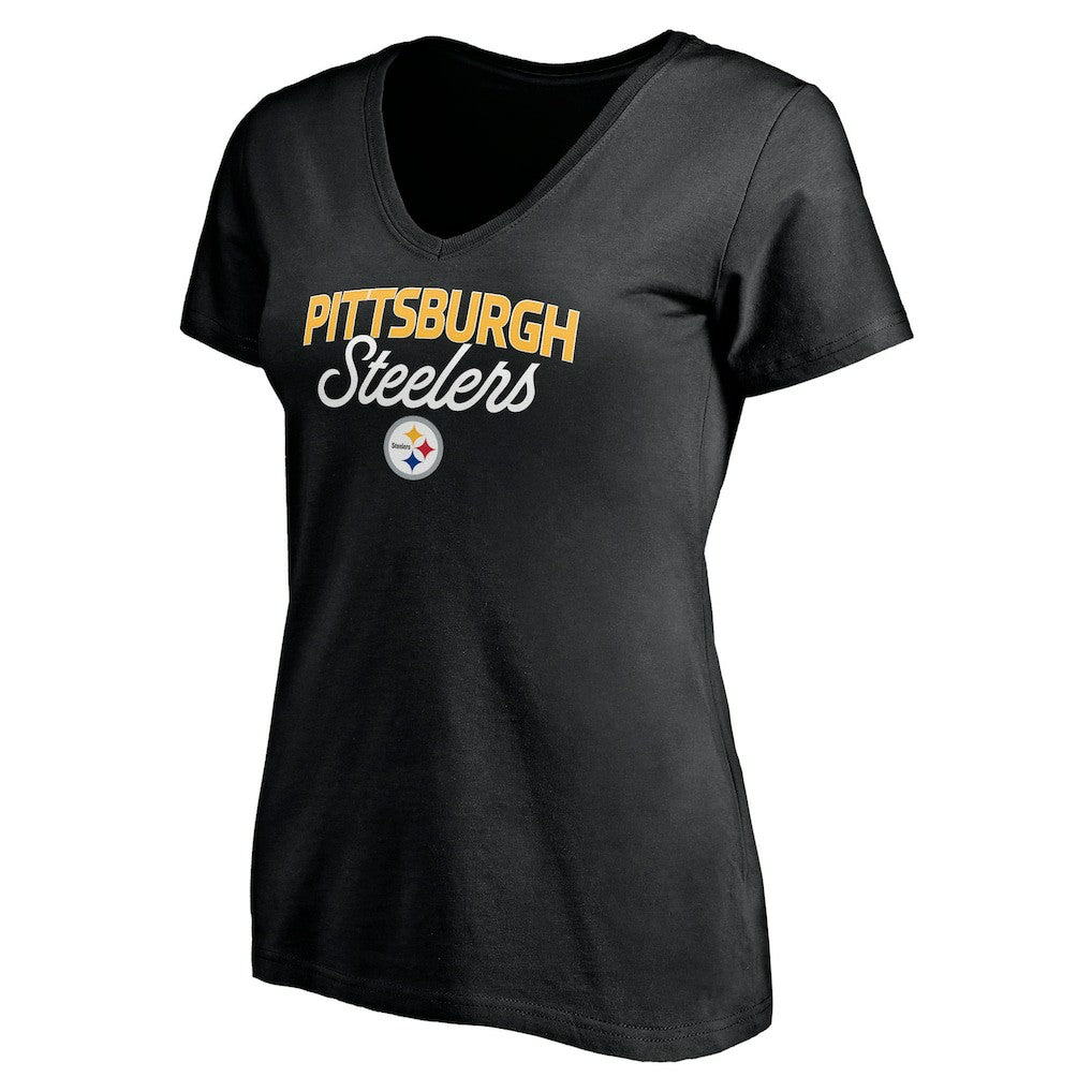 Pittsburgh Steelers Women's Depth Chart V-Neck T-Shirt Black | NFL