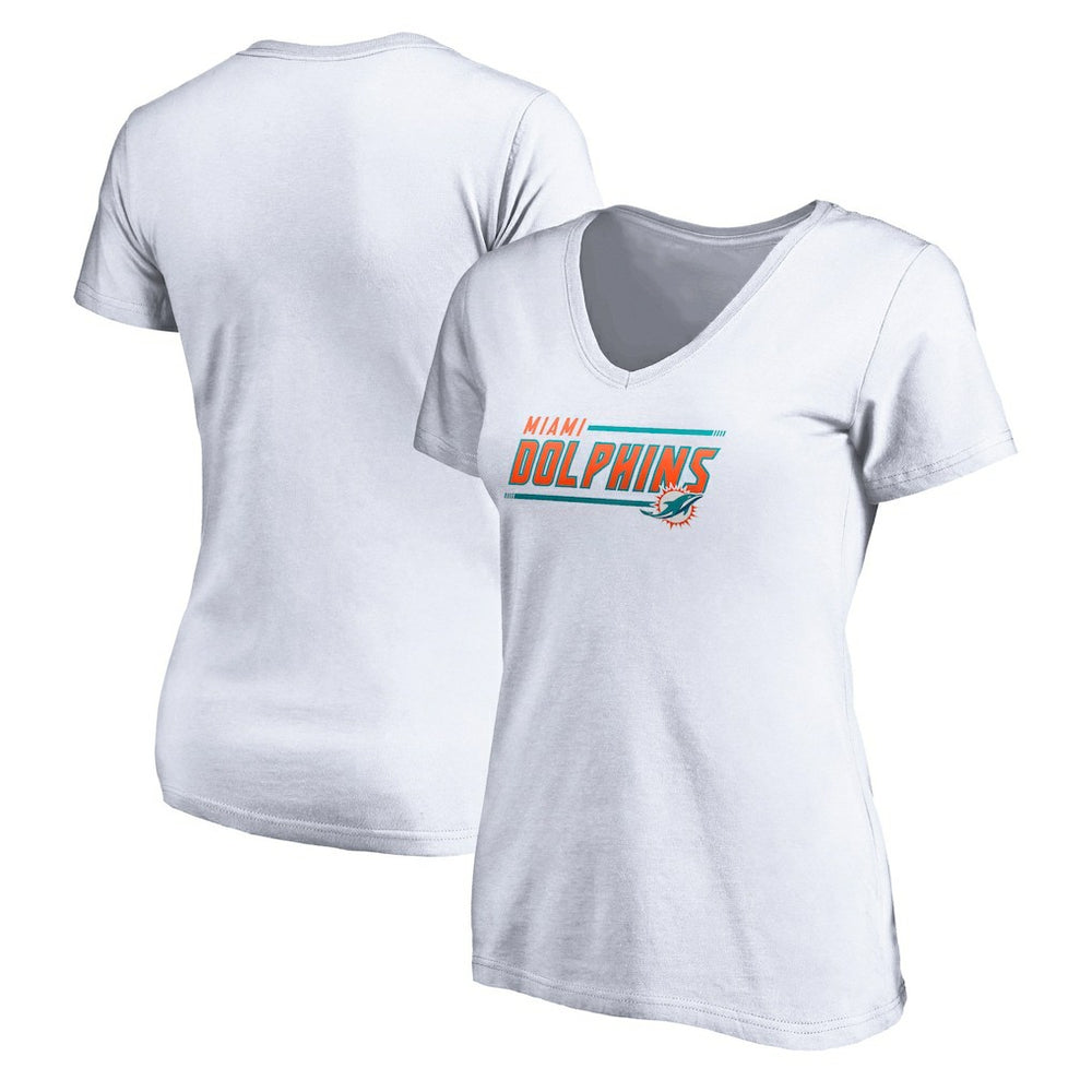 Miami Dolphins Women's Mascot In Bounds V-Neck T-Shirt White | NFL