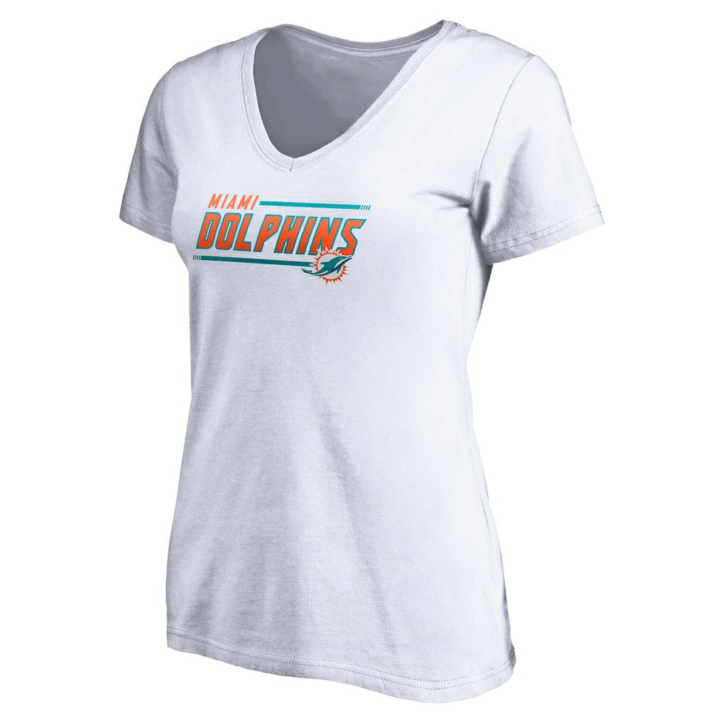 Miami Dolphins Women's Mascot In Bounds V-Neck T-Shirt White | NFL
