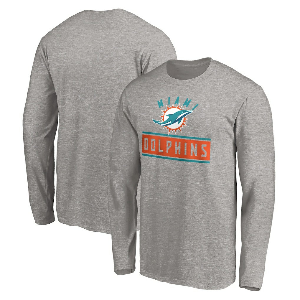 Miami Dolphins Team Arch Knockout Long Sleeve T-Shirt Heather Gray | NFL