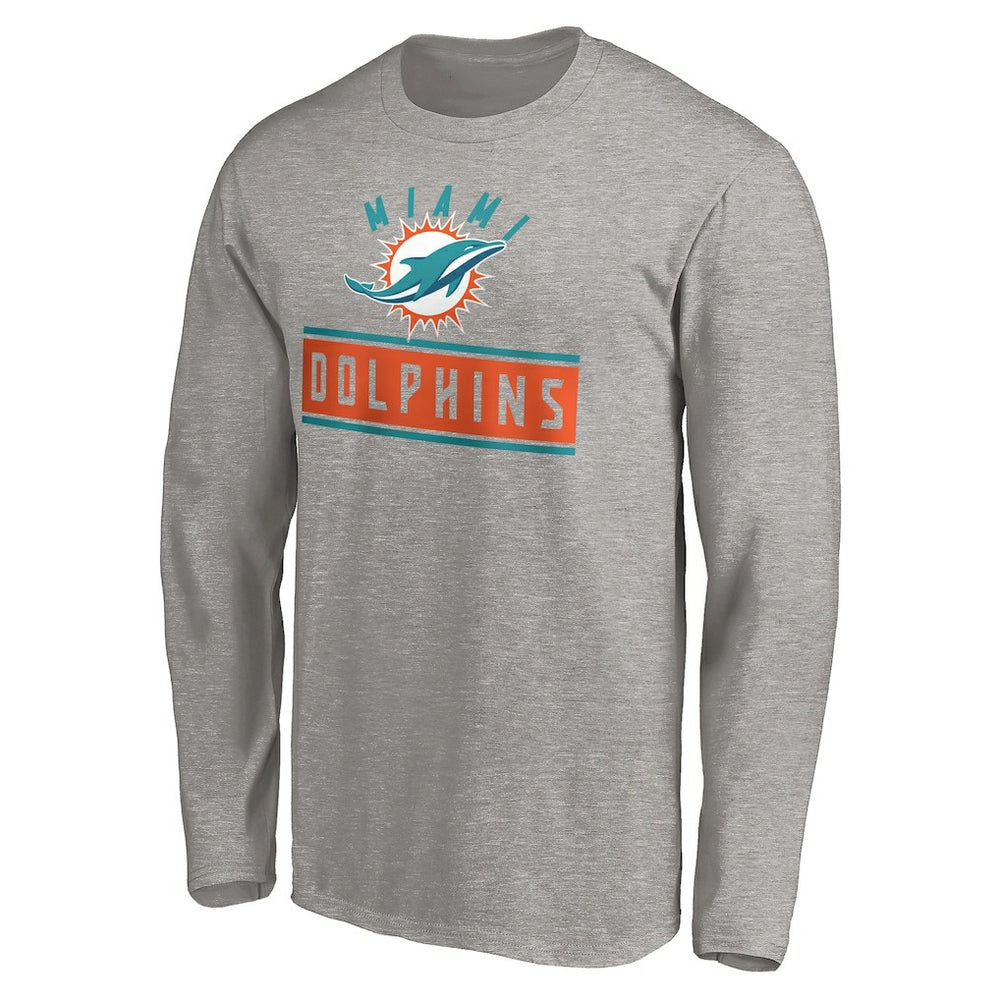 Miami Dolphins Team Arch Knockout Long Sleeve T-Shirt Heather Gray | NFL