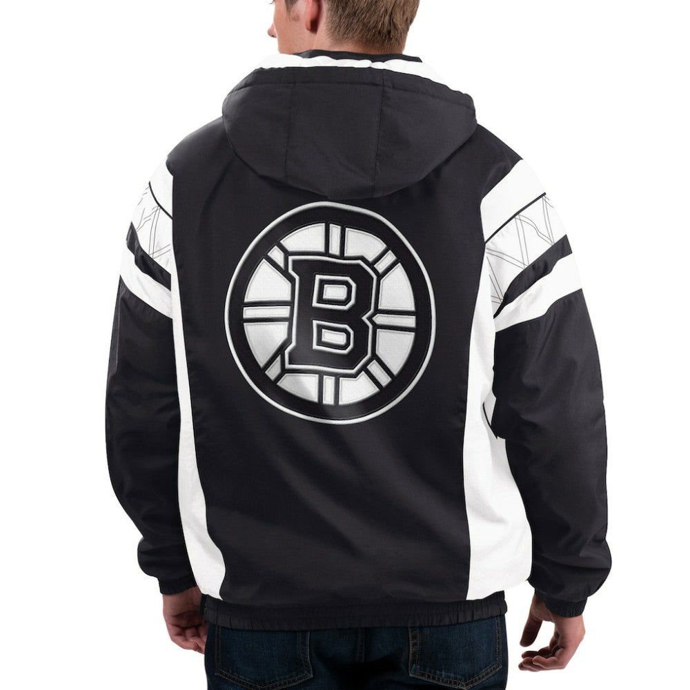 Boston Bruins Starter x NHL Black Ice Home Team Half-Zip Pullover Hoodie - Black/White - NHL