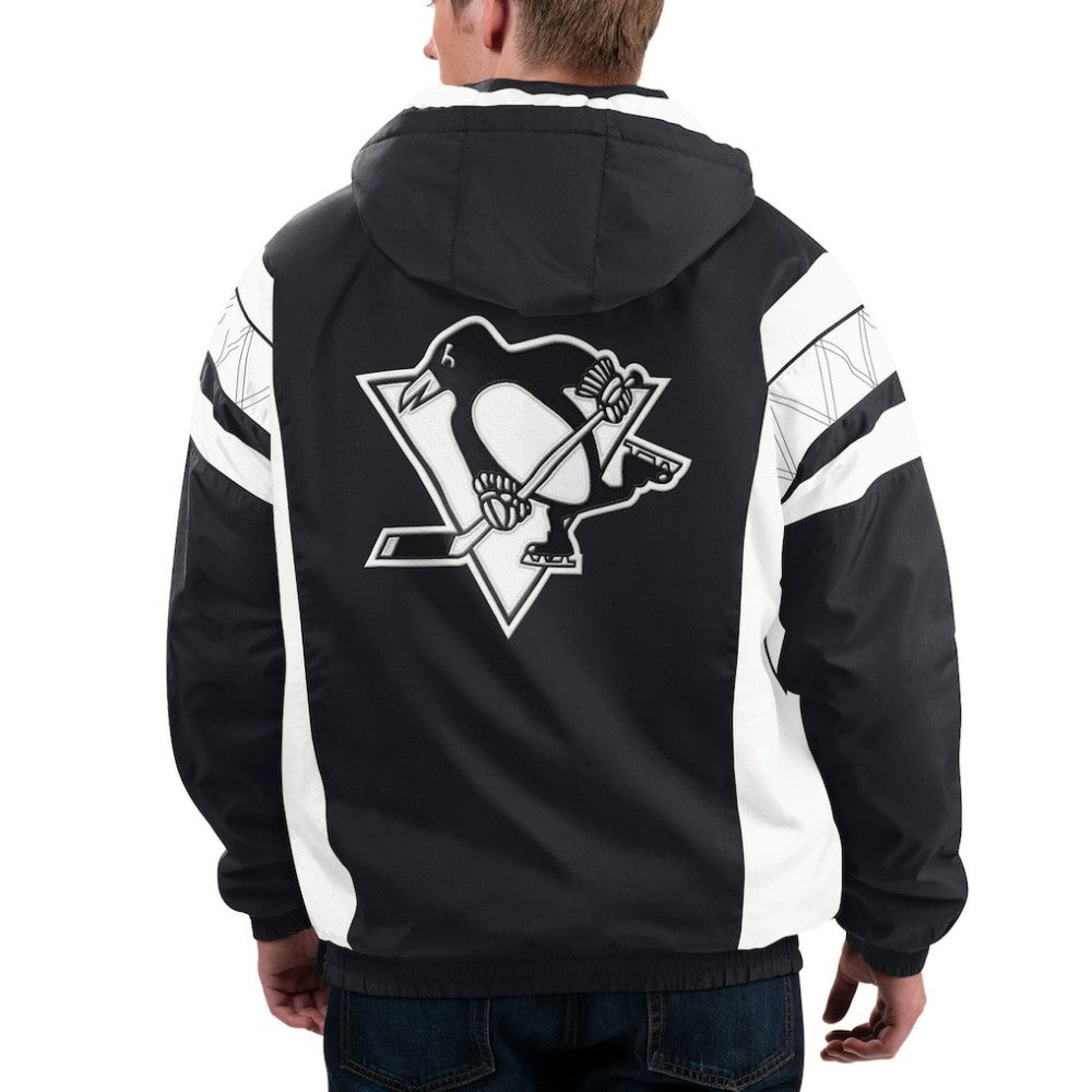 Pittsburgh Penguins Starter x NHL Black Ice Home Team Half-Zip Pullover Hoodie - Black/White - NHL