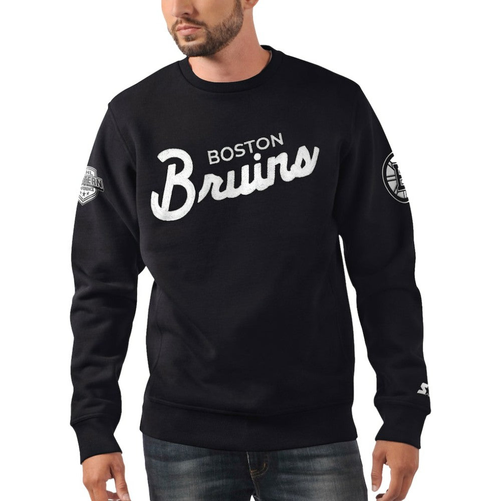 Boston Bruins Starter x NHL Black Ice Cross Check Pullover Sweatshirt - Black - NHL