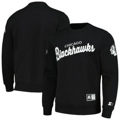 Chicago Blackhawks Starter x NHL Black Ice Cross Check Pullover Sweatshirt - Black - NHL