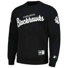 Chicago Blackhawks Starter x NHL Black Ice Cross Check Pullover Sweatshirt - Black - NHL