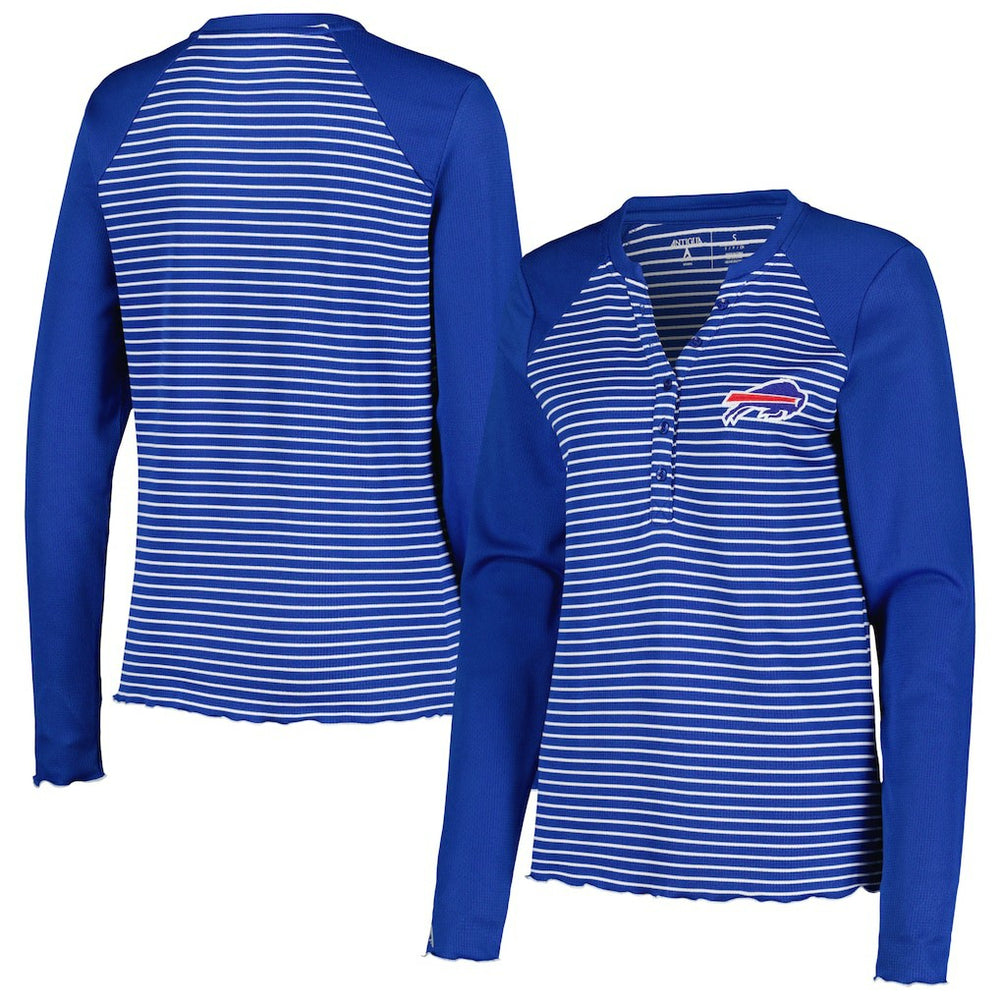 Buffalo Bills Antigua Women's Maverick Waffle Henley Long Sleeve T-Shirt Royal | NFL