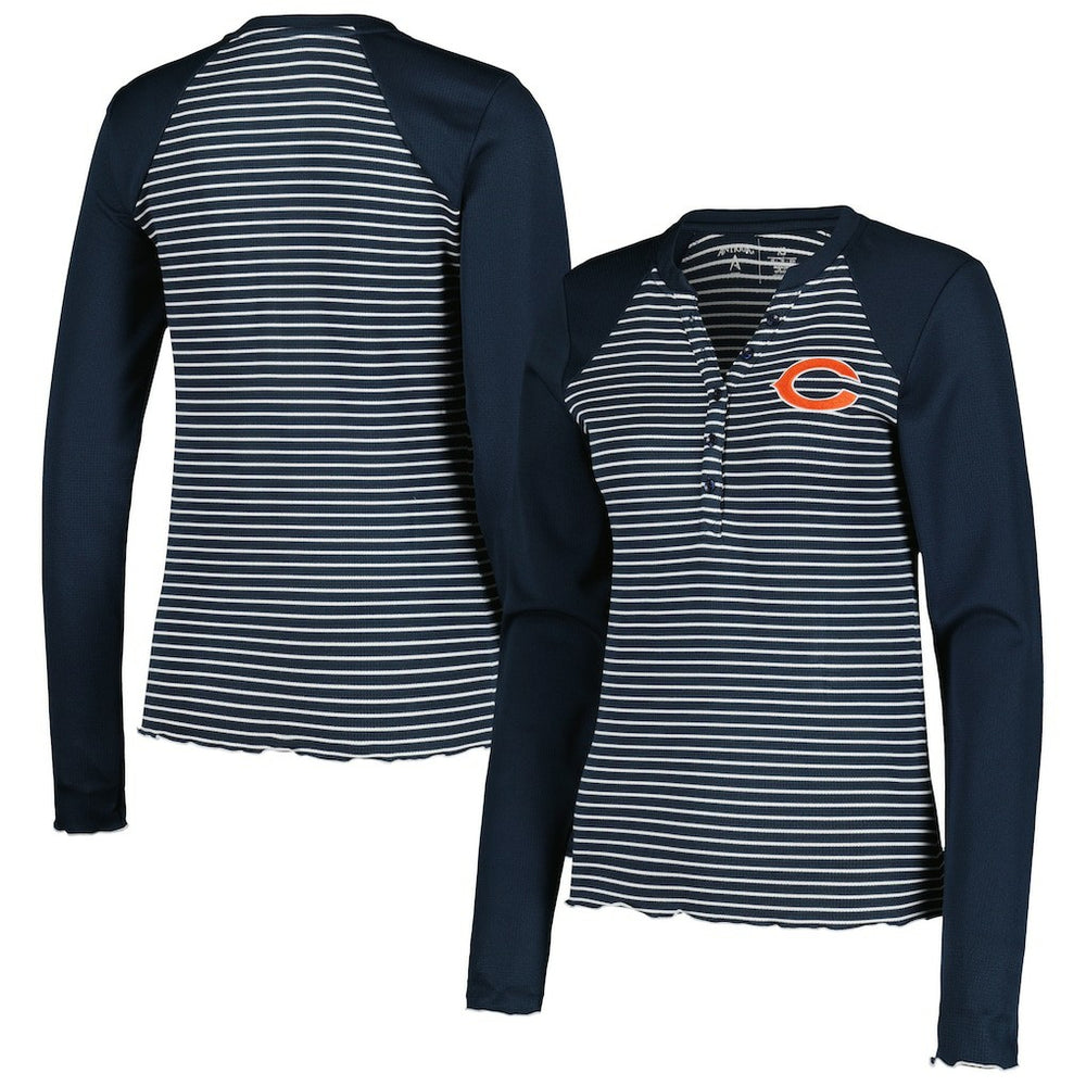Chicago Bears Antigua Women's Maverick Waffle Henley Long Sleeve T-Shirt Navy | NFL