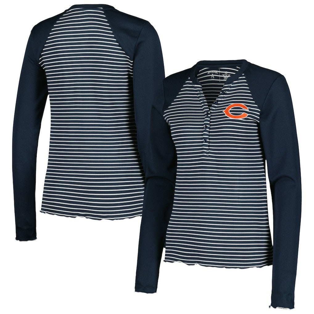 Chicago Bears Antigua Women's Maverick Waffle Henley Long Sleeve T-Shirt Navy | NFL
