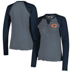 Chicago Bears Antigua Women's Maverick Waffle Henley Long Sleeve T-Shirt Navy | NFL
