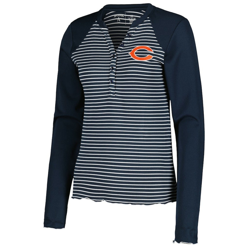 Chicago Bears Antigua Women's Maverick Waffle Henley Long Sleeve T-Shirt Navy | NFL