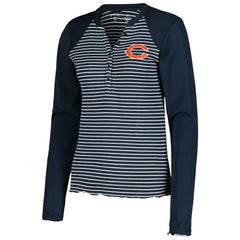 Chicago Bears Antigua Women's Maverick Waffle Henley Long Sleeve T-Shirt Navy | NFL