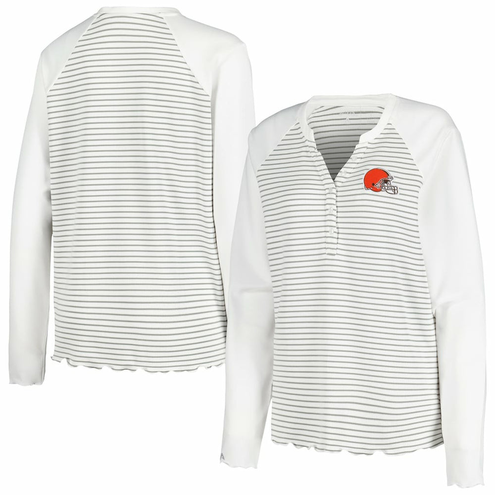 Cleveland Browns Antigua Women's Maverick Waffle Henley Long Sleeve T-Shirt White | NFL