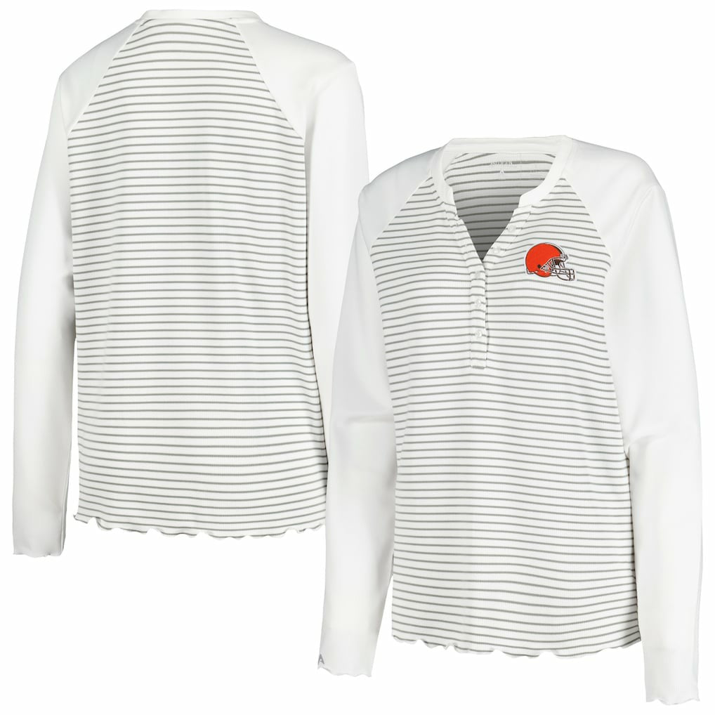 Cleveland Browns Antigua Women's Maverick Waffle Henley Long Sleeve T-Shirt White | NFL