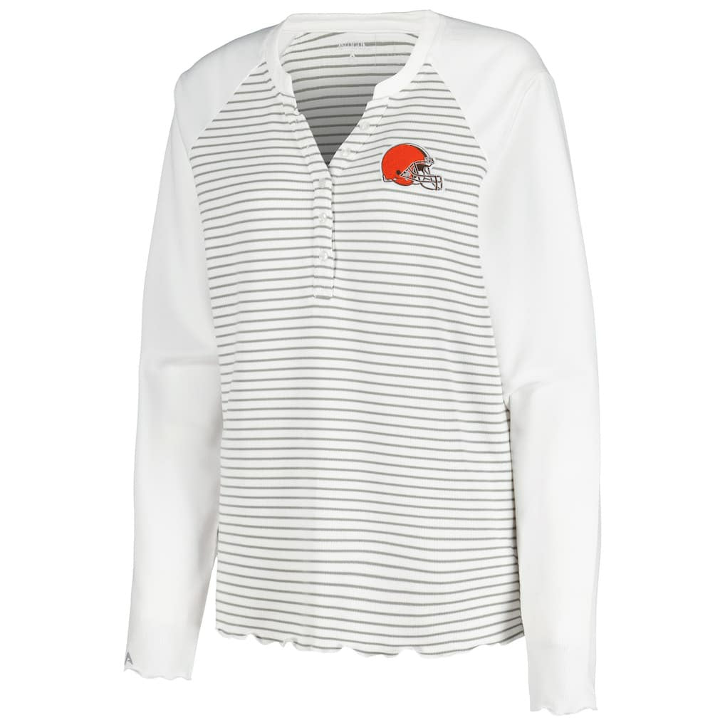 Cleveland Browns Antigua Women's Maverick Waffle Henley Long Sleeve T-Shirt White | NFL